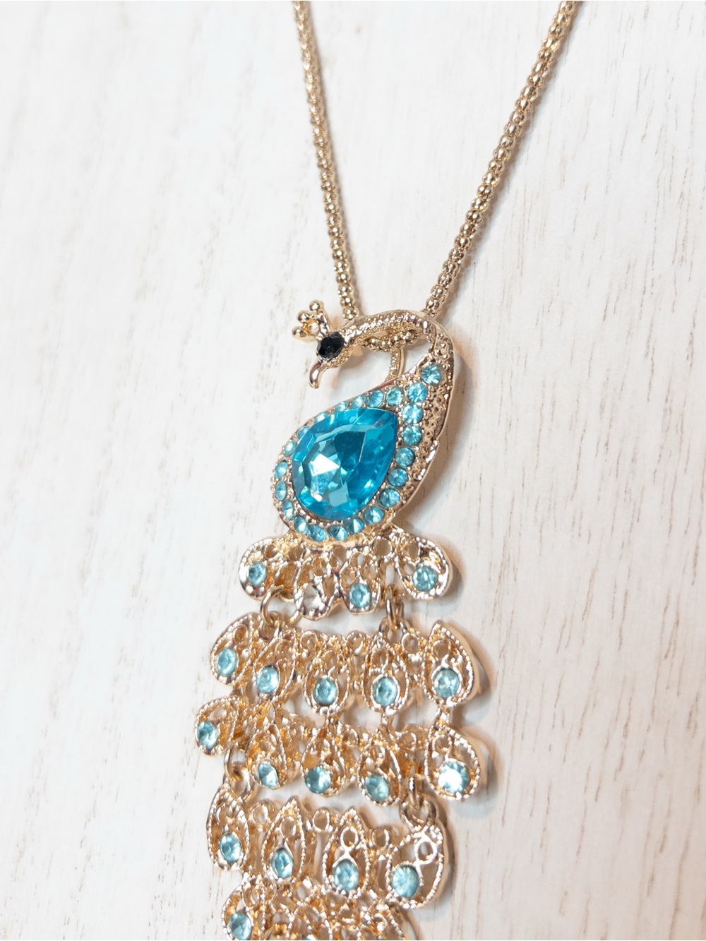 Betsey Johnson Peacock Necklace | Rhinestone Enamel Pendant
